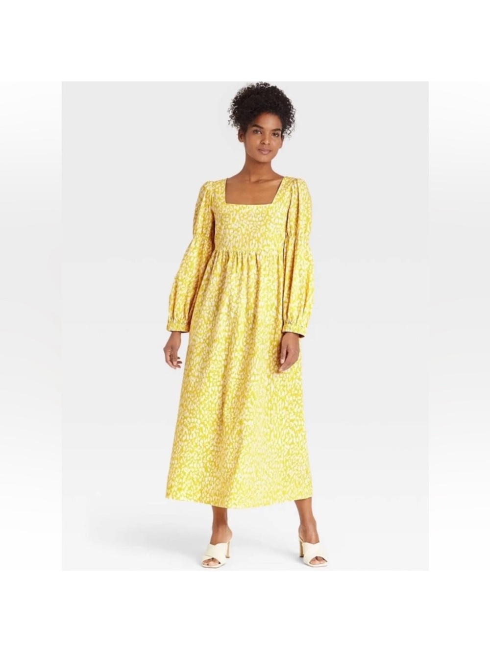 Who What Wear Yellow Floral Square-Neck Maxi Dress